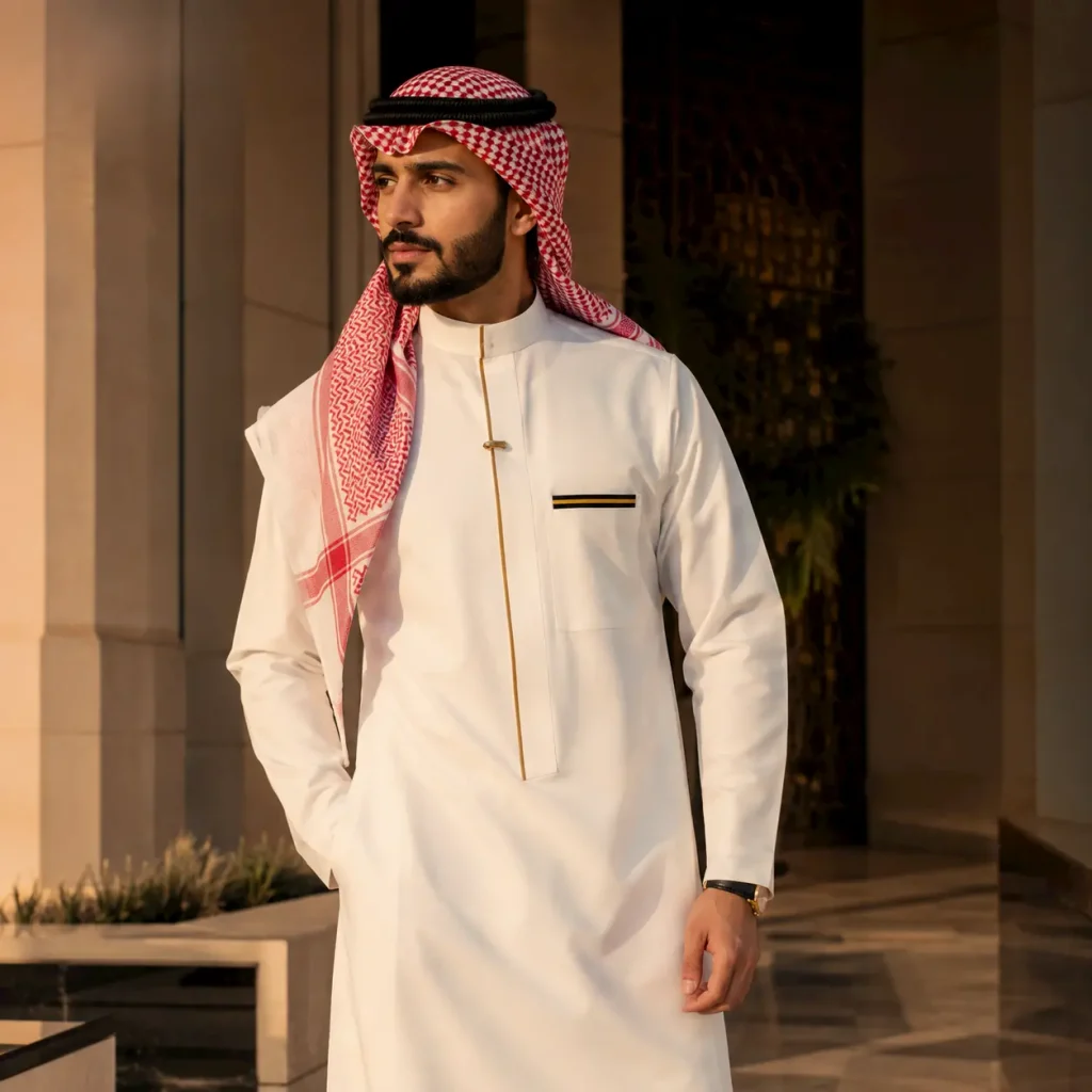 تنسيق الشماغ الأحمر مع الإطلالة الرجالية